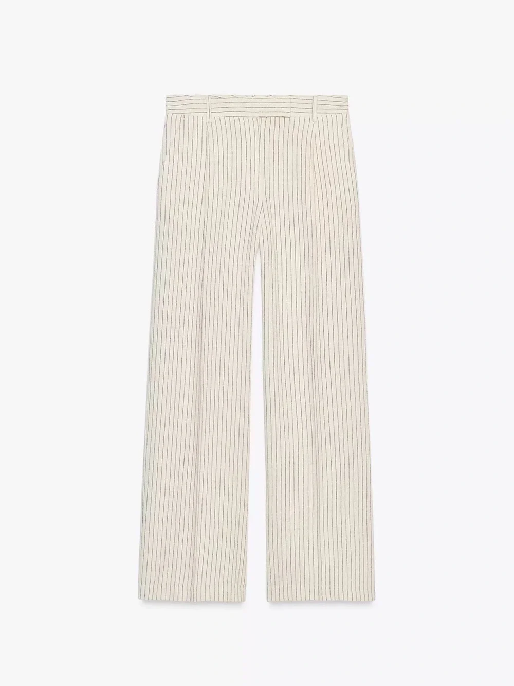ZARA NWT Striped Linen Blend Wide Leg Trousers in Light Beige/Black Size M